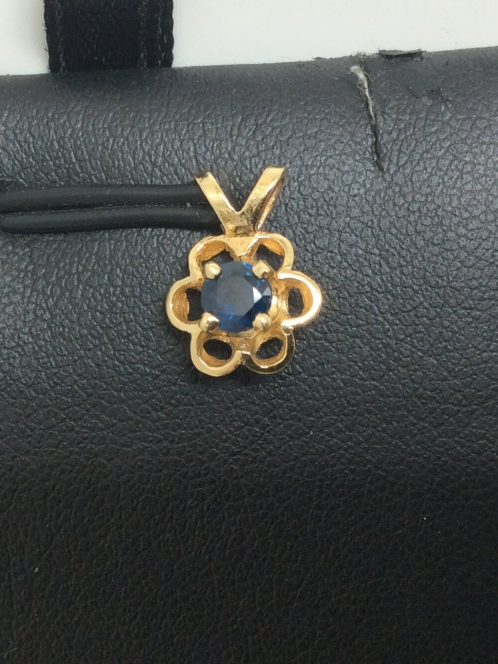 Natural Sapphire Flower 14k Yellow Real Gold Charm Pendant
